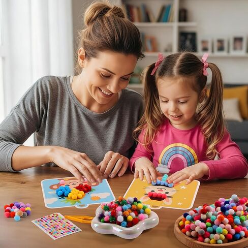 Caydo Pom Poms Art & Crafts Kit for Kids Ages 3 4 5 6, Easy Toddler Sensory Activity Kit, Build Fine Motor Skills & Hand-Eye Coordination, Valentine's Day Gift for Girls and Boys in Saudi Arabia