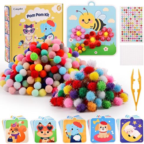 Caydo Pom Poms Art & Crafts Kit for Kids Ages 3 4 5 6, Easy Toddler Sensory Activity Kit, Build Fine Motor Skills & Hand-Eye Coordination, Valentine's Day Gift for Girls and Boys in Saudi Arabia