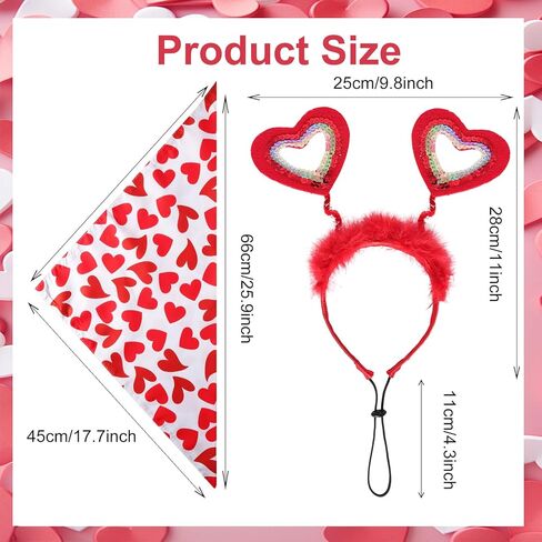Valentines Red Heart Dog Headband and Bandanas Accessories Set Red Glitter Hearts Dog Headband Scarves Cute Valentines Outfit for Dog Cat in Saudi Arabia
