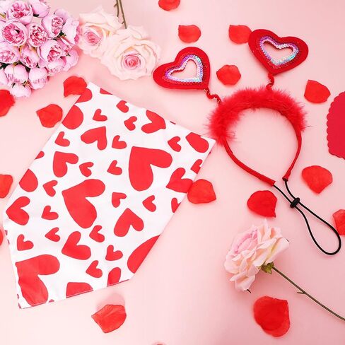 Valentines Red Heart Dog Headband and Bandanas Accessories Set Red Glitter Hearts Dog Headband Scarves Cute Valentines Outfit for Dog Cat in Saudi Arabia