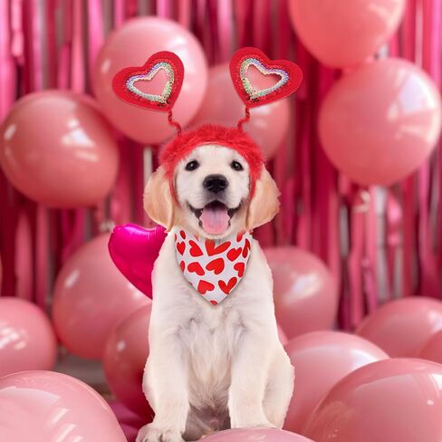 Valentines Red Heart Dog Headband and Bandanas Accessories Set Red Glitter Hearts Dog Headband Scarves Cute Valentines Outfit for Dog Cat in Saudi Arabia