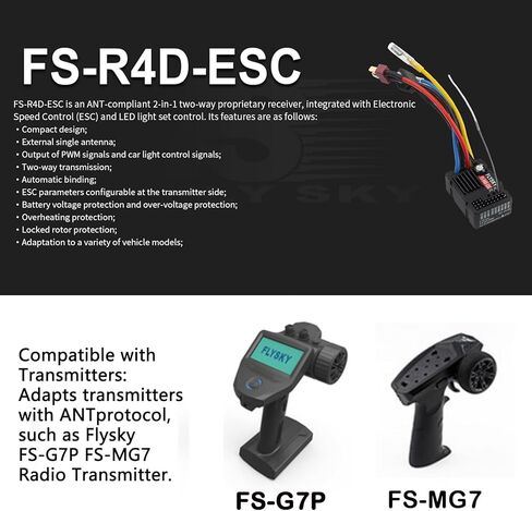 جهاز استقبال GoolRC Flysky FS-R4D-ESC، جهاز استقبال 2 في 1 2.4 جيجا هرتز 4CH مع التحكم في السرعة وLED، مخرج PWM بروتوكول ANT متوافق مع جهاز إرسال راديو FS-G7P لشاحنة 1/10 RC الزاحفة على الطرق الوعرة in Saudi Arabia