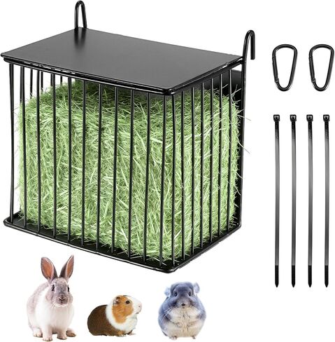 رف قش مطور للأرانب، وحدة تغذية أرنب لخنازير غينيا شنشيلا، أسود، وحدة تغذية قش معلقة مع غطاء، حامل تغذية أرنب، معدن، نصف دائري، ملحقات قفص شينشيلا in Kuwait