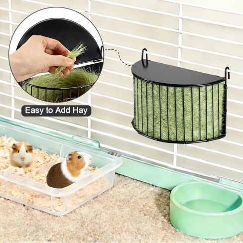 Upgraded Hay Rack for Rabbits, Bunny Feeder for Guinea Pigs Chinchillas, Black, Hanging Hay Feeder with Lid, Bunny Feeding Holder, Metal, Semicircular, Chinchilla Cage Accessories in Saudi Arabia