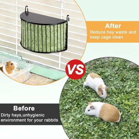 Upgraded Hay Rack for Rabbits, Bunny Feeder for Guinea Pigs Chinchillas, Black, Hanging Hay Feeder with Lid, Bunny Feeding Holder, Metal, Semicircular, Chinchilla Cage Accessories in Saudi Arabia