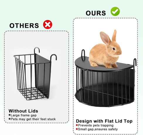 Upgraded Hay Rack for Rabbits, Bunny Feeder for Guinea Pigs Chinchillas, Black, Hanging Hay Feeder with Lid, Bunny Feeding Holder, Metal, Semicircular, Chinchilla Cage Accessories in Saudi Arabia