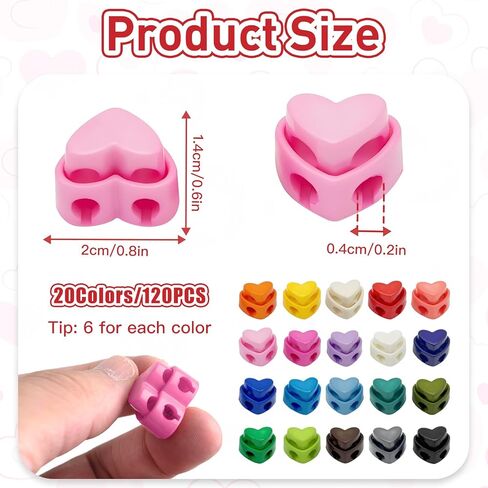 GTILE 120PCS Colorful Heart-Shaped Cord Locks, Adjustable Round Cord Stops, Double Hole Fastener Slider Toggles Clip for Paracord, Backpacks (Colorful) in Kuwait