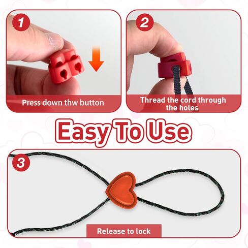 GTILE 120PCS Colorful Heart-Shaped Cord Locks, Adjustable Round Cord Stops, Double Hole Fastener Slider Toggles Clip for Paracord, Backpacks (Colorful) in Kuwait