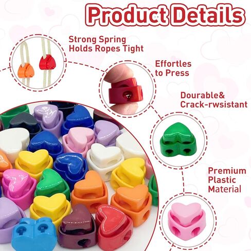 GTILE 120PCS Colorful Heart-Shaped Cord Locks, Adjustable Round Cord Stops, Double Hole Fastener Slider Toggles Clip for Paracord, Backpacks (Colorful) in Kuwait