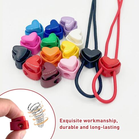 GTILE 120PCS Colorful Heart-Shaped Cord Locks, Adjustable Round Cord Stops, Double Hole Fastener Slider Toggles Clip for Paracord, Backpacks (Colorful) in Kuwait