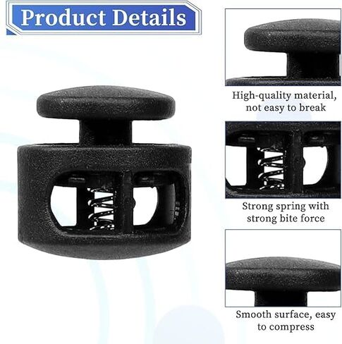 10Pcs Black Shoe Lace Tie Locks Double Hole Drawstring Stopper Fastener Elastic Drawstring Toggle Stopper Fastener for Shoelaces Paracord Clothing Bag in Kuwait