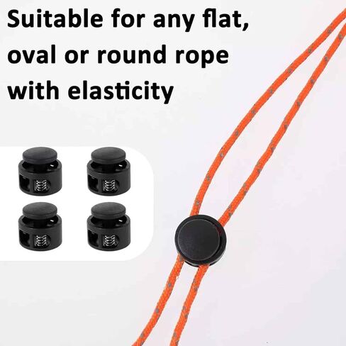 10Pcs Black Shoe Lace Tie Locks Double Hole Drawstring Stopper Fastener Elastic Drawstring Toggle Stopper Fastener for Shoelaces Paracord Clothing Bag in Kuwait