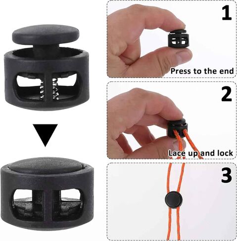 10Pcs Black Shoe Lace Tie Locks Double Hole Drawstring Stopper Fastener Elastic Drawstring Toggle Stopper Fastener for Shoelaces Paracord Clothing Bag in Kuwait