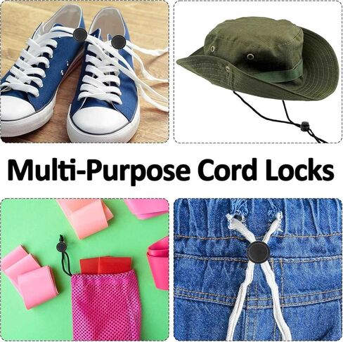 10Pcs Black Shoe Lace Tie Locks Double Hole Drawstring Stopper Fastener Elastic Drawstring Toggle Stopper Fastener for Shoelaces Paracord Clothing Bag in Kuwait