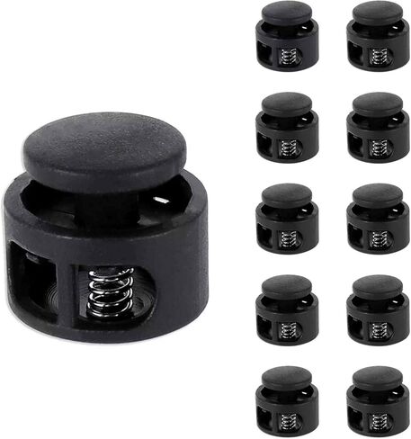 10Pcs Black Shoe Lace Tie Locks Double Hole Drawstring Stopper Fastener Elastic Drawstring Toggle Stopper Fastener for Shoelaces Paracord Clothing Bag in Kuwait