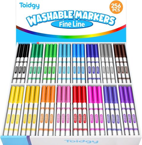 256 PCS Washable Markers for Kids, Colored Markers Bulk for School, Thin Marker Set in 16 Assorting Colors, Fine Line Marker with Conical Tip, Back to School Supplies, Classroom Must Haves in Saudi Arabia