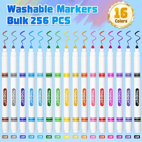 256 PCS Washable Markers for Kids, Colored Markers Bulk for School, Thin Marker Set in 16 Assorting Colors, Fine Line Marker with Conical Tip, Back to School Supplies, Classroom Must Haves in Saudi Arabia