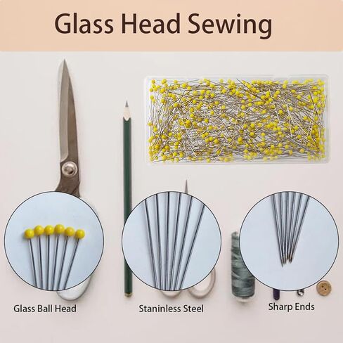 500 PCS Sewing Pins, Ball Glass Head Pins, 1.75 inch Straight Pin, Ball Head Quilting Pin, Straight Pin for Fabric for Sewing, Crafts, DIY (Yellow) in Saudi Arabia