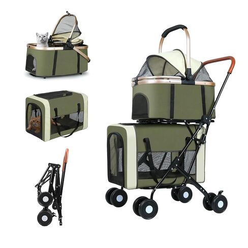 3 in 1 Folding Dog Stroller, 4 Wheels for Small/Medium Dogs, Cat Stroller w/Removable Travel Carrier for Small/Medium/Large Pet, Waterproof Pad, Car Seat, Sun Shade (Green) in Saudi Arabia