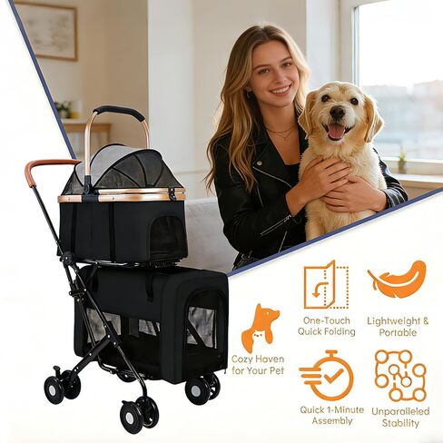 عربة كلب قابلة للطي 3 في 1، 4 عجلات للكلاب الصغيرة/المتوسطة، عربة أطفال للقطط مع حامل سفر قابل للإزالة للحيوانات الأليفة الصغيرة/المتوسطة/الكبيرة، وسادة مقاومة للماء، مقعد سيارة، مظلة للشمس (أخضر) in Kuwait