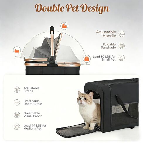 عربة كلب قابلة للطي 3 في 1، 4 عجلات للكلاب الصغيرة/المتوسطة، عربة أطفال للقطط مع حامل سفر قابل للإزالة للحيوانات الأليفة الصغيرة/المتوسطة/الكبيرة، وسادة مقاومة للماء، مقعد سيارة، مظلة للشمس (أخضر) in Kuwait