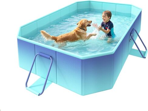 HeySplash Foldable Pool, Non-Inflatable Swimming Pool with Rigid Puncture-Proof Hard Composite Board, Kiddie Pool Outdoor Pool, Adults & Kids Pool for Backyard Garden Dog Pool 114"×70"×19", Ice Blue in Kuwait