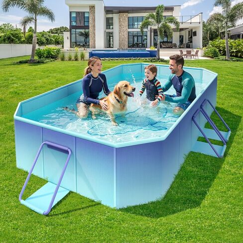 حمام سباحة قابل للطي من HeySplash، حمام سباحة غير قابل للنفخ مع لوح مركب صلب مقاوم للثقب، حمام سباحة للأطفال في الهواء الطلق، حمام سباحة للبالغين والأطفال في الفناء الخلفي لحديقة الكلاب مقاس 114 بوصة × 70 بوصة × 19 بوصة، أزرق ثلجي in Kuwait
