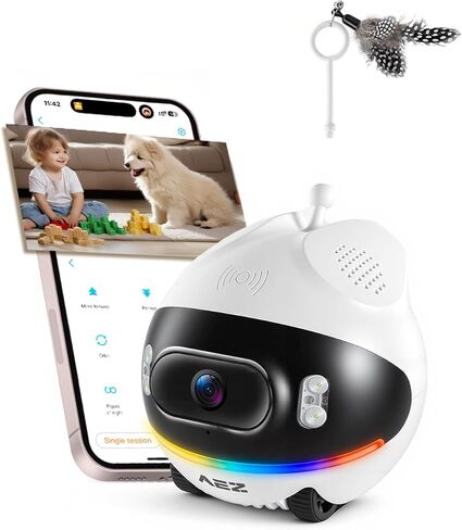 كاميرا AEZ Robot على عجلات بعدسة مزدوجة 1080P، كاميرا أمان داخلية متحركة مع خاصية التحدث في اتجاهين، روبوت Blinky مع رؤية ليلية، التحكم في تطبيق روبوت المسافة للقطط/الكلاب/الأطفال/المسنين (تخزين SD/سحابي) in Kuwait