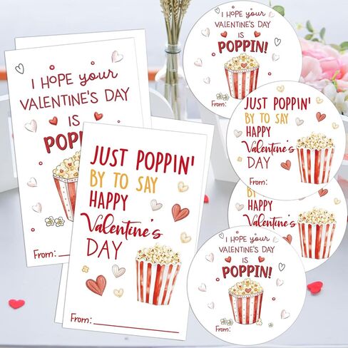 Happy Valentine's Day Gift Stickers, Popcorn Valentines Name Tags for Party Favors, 4 Styles Have a Popping Valentines Day Stickers - 40 PCS - B01 in Kuwait