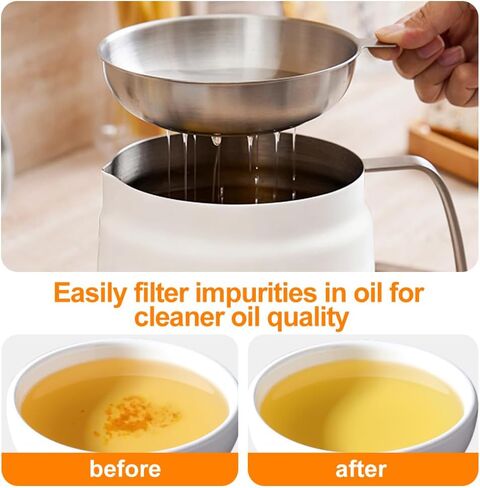 وعاء مقلاة عميقة من الفولاذ المقاوم للصدأ 304 مع سلة ومصفاة، للقلي، والطبخ، والتخييم، وحاوية فلتر الزيت، 2 لتر (أبيض) in Kuwait