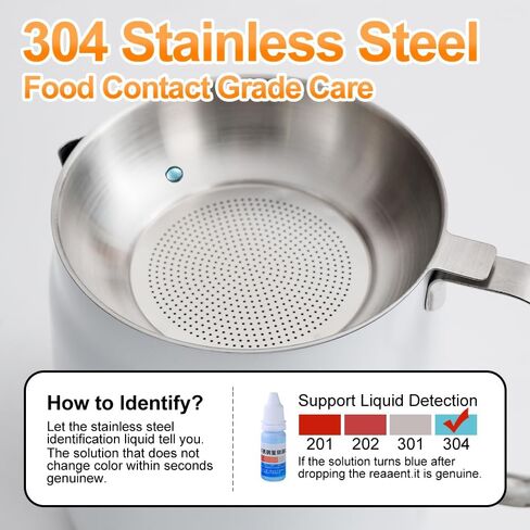 وعاء مقلاة عميقة من الفولاذ المقاوم للصدأ 304 مع سلة ومصفاة، للقلي، والطبخ، والتخييم، وحاوية فلتر الزيت، 2 لتر (أبيض) in Kuwait