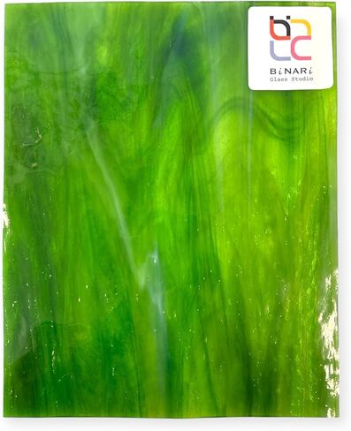 Wissmach Stained Glass Sheet and Mosaic Glass: Light Green w/Streaks of Dark Green & White Opal (8"x6"-1 Sheet) by BiNARi Glass Studio in Saudi Arabia