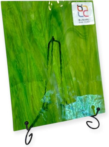 Wissmach Stained Glass Sheet and Mosaic Glass: Light Green w/Streaks of Dark Green & White Opal (8"x6"-1 Sheet) by BiNARi Glass Studio in Saudi Arabia
