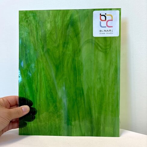 Wissmach Stained Glass Sheet and Mosaic Glass: Light Green w/Streaks of Dark Green & White Opal (8"x6"-1 Sheet) by BiNARi Glass Studio in Saudi Arabia
