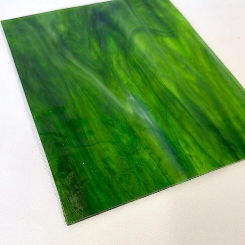Wissmach Stained Glass Sheet and Mosaic Glass: Light Green w/Streaks of Dark Green & White Opal (8"x6"-1 Sheet) by BiNARi Glass Studio in Saudi Arabia