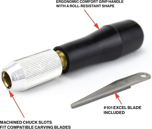 سكين نحت دقيق من Excel Blades K7 - سكين للحرف اليدوية والهوايات مع مقبض آمن وشفرة #101 للخشب والورق والبلاستيك ولوحة الرغوة والفينيل - أداة قطع ممتازة للفنانين - صنع في الولايات المتحدة الأمريكية in Saudi Arabia