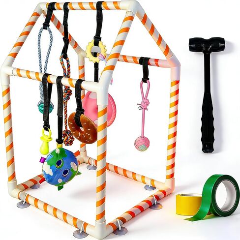 Puppy Play Gym with 8 Hanging Toys for Small Dogs, Indoor Jungle Activity Center with PVC Frame & Bungee Straps, Interactive Enrichment Toys to Keep Puppies Busy in Saudi Arabia