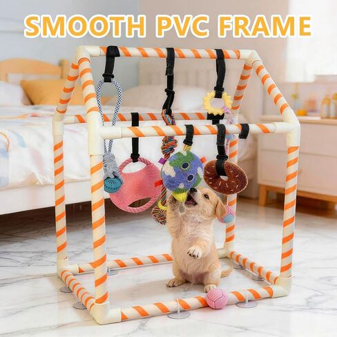 Puppy Play Gym with 8 Hanging Toys for Small Dogs, Indoor Jungle Activity Center with PVC Frame & Bungee Straps, Interactive Enrichment Toys to Keep Puppies Busy in Saudi Arabia
