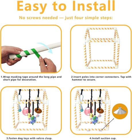Puppy Play Gym with 8 Hanging Toys for Small Dogs, Indoor Jungle Activity Center with PVC Frame & Bungee Straps, Interactive Enrichment Toys to Keep Puppies Busy in Saudi Arabia