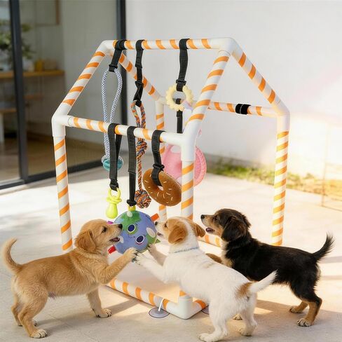 Puppy Play Gym with 8 Hanging Toys for Small Dogs, Indoor Jungle Activity Center with PVC Frame & Bungee Straps, Interactive Enrichment Toys to Keep Puppies Busy in Saudi Arabia