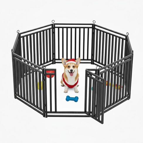 سياج سميك للكلاب، سياج متين وقوي في الهواء الطلق، ارتفاع 81.28 سم، 8 ألواح، محمول وسهل التركيب - مثالي للاستخدام الداخلي والخارجي، تصميم مدمج لسلامة الحيوانات الأليفة in Kuwait