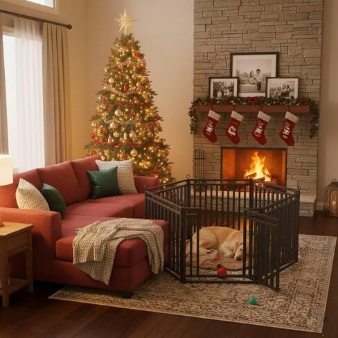 سياج سميك للكلاب، سياج متين وقوي في الهواء الطلق، ارتفاع 81.28 سم، 8 ألواح، محمول وسهل التركيب - مثالي للاستخدام الداخلي والخارجي، تصميم مدمج لسلامة الحيوانات الأليفة in Kuwait