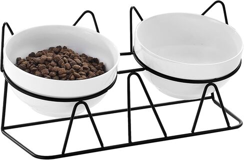 Elevated Cat Food Bowl,Ceramic Raised Water Bowl for Indoor Cats, 15°Tilted Metal Stand Anti Vomiting and Protect Spines,Whisker Fatigue Feeding Dishes,Non-slip and Dishwasher Safe in Saudi Arabia