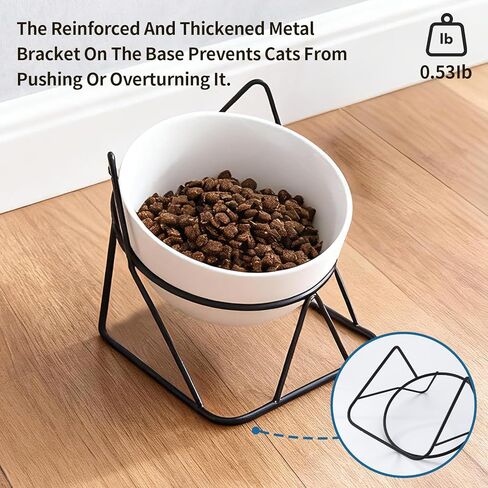 Elevated Cat Food Bowl,Ceramic Raised Water Bowl for Indoor Cats, 15°Tilted Metal Stand Anti Vomiting and Protect Spines,Whisker Fatigue Feeding Dishes,Non-slip and Dishwasher Safe in Saudi Arabia