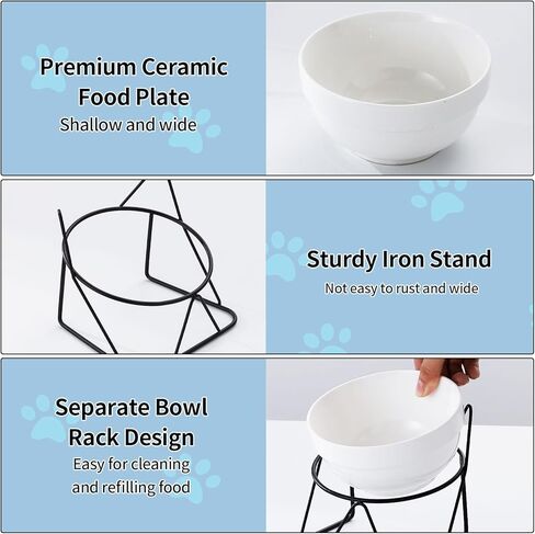 Elevated Cat Food Bowl,Ceramic Raised Water Bowl for Indoor Cats, 15°Tilted Metal Stand Anti Vomiting and Protect Spines,Whisker Fatigue Feeding Dishes,Non-slip and Dishwasher Safe in Saudi Arabia