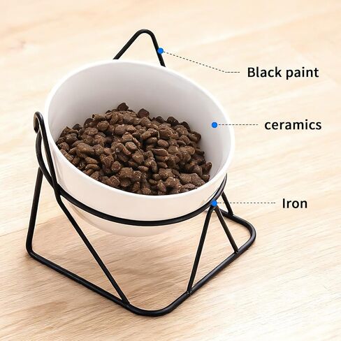 Elevated Cat Food Bowl,Ceramic Raised Water Bowl for Indoor Cats, 15°Tilted Metal Stand Anti Vomiting and Protect Spines,Whisker Fatigue Feeding Dishes,Non-slip and Dishwasher Safe in Saudi Arabia