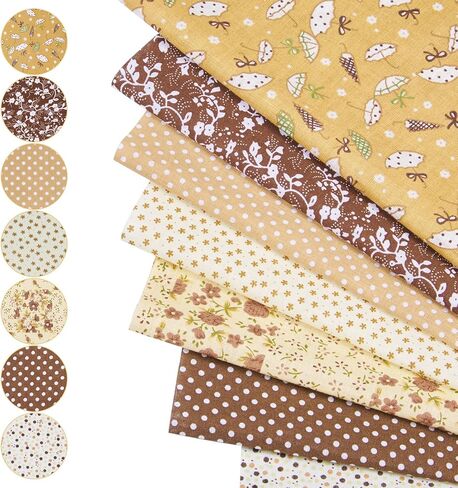 7 Sheets Brown Cotton Fabric for Patchwork,9.84 Inch Vintage Floral Patchwork Fabric Squares Flower Craft Fibre Cloth Floral Precut Fabrics for DIY Sewing Scrapbooking Quilting Crafting in Saudi Arabia