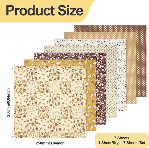 7 Sheets Brown Cotton Fabric for Patchwork,9.84 Inch Vintage Floral Patchwork Fabric Squares Flower Craft Fibre Cloth Floral Precut Fabrics for DIY Sewing Scrapbooking Quilting Crafting in Saudi Arabia