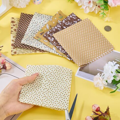 7 Sheets Brown Cotton Fabric for Patchwork,9.84 Inch Vintage Floral Patchwork Fabric Squares Flower Craft Fibre Cloth Floral Precut Fabrics for DIY Sewing Scrapbooking Quilting Crafting in Saudi Arabia
