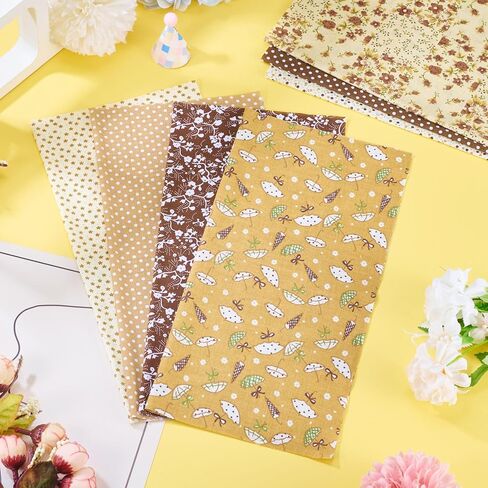 7 Sheets Brown Cotton Fabric for Patchwork,9.84 Inch Vintage Floral Patchwork Fabric Squares Flower Craft Fibre Cloth Floral Precut Fabrics for DIY Sewing Scrapbooking Quilting Crafting in Saudi Arabia
